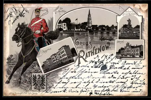 Lithographie Rathenow, Bahnhof, Kaserne, Am Havelthor