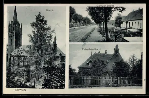 AK Reitwein, Kirche, Feierabendhaus und Partie in der Göritzer Strasse