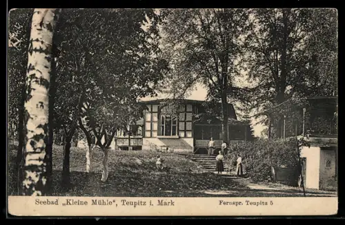AK Teupitz i. Mark, Seebad Kleine Mühle, Gartenansicht