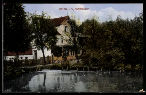 AK Belzig i. M., Partie an der Obermühle mit See