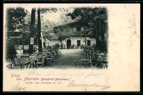 AK Berlin-Wannsee, Moorlake, Restaurant Moorlake von Friedrich Braumann, Blick in den Garten