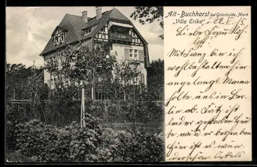 AK Alt-Buchhorst bei Grünheide, Ansicht der Villa Erika