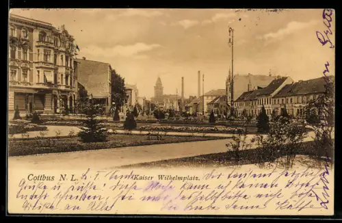 AK Cottbus /N. L., Kaiser Wilhelmplatz mit Anlagen