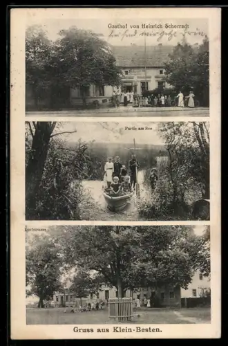 AK Klein-Besten, Gasthof von Heinrich Schorradt, Uferpartie, Dorfstrasse