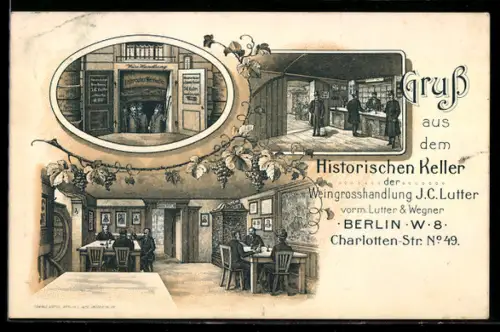 Künstler-AK Berlin, Wingrosshandlung Lutter, im historischen Keller