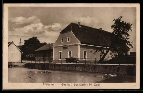 AK Pleismar, Gasthaus Zech mit Teich