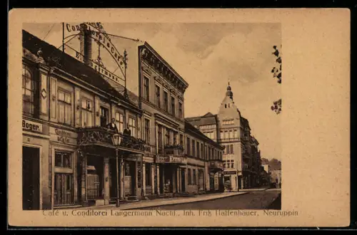 AK Neuruppin, Cafe und Konditorei Langermann Nachf. Fritz Hattenhauer