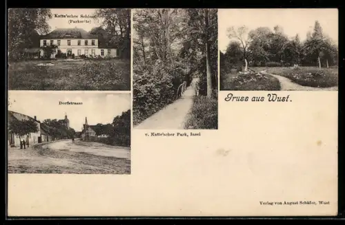 AK Wust, Katte`sches Schloss, Park Insel, Dorfstrasse