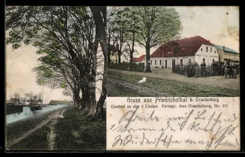 AK Friedrichsthal b. Oranienburg, Gasthof zu den 4 Linden, Uferpartie