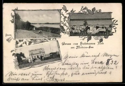 AK Molchow, Gasthof am Molchowsee, Garten, Uferpartie