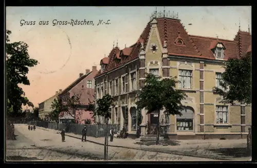 AK Gross-Räschen /N.-L., Strassenpartie mit Wohngebäuden