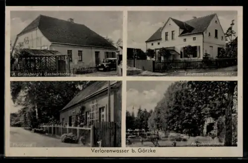 AK Verlorenwasser b. Görzke, A. Grüneberg`s Gasthaus, Landhaus Kuchenbecker, Karpfenteiche, Forsthaus