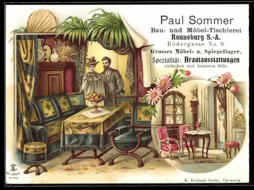 Lithographie Ronneburg, Bau- und Möbel-Tischlerei Paul Sommer, Rödergasse 9