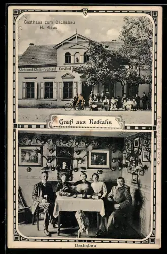 AK Reckahn, Gasthaus zum Dachsbau, H. Klaus, Innenansicht mit Gästen