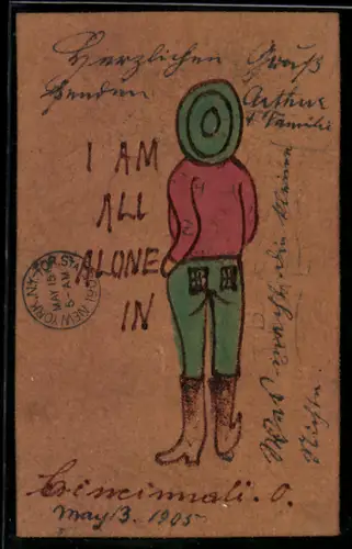 Leder-AK Person von hinten mit Jeans und Stiefeln, I am all alone in