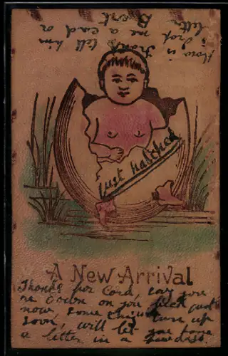 Leder-AK Kleinkind ist gerade aus einem Ei geschlüpft