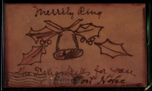 Leder-AK Glocke mit Stechpalmenblättern, Merrily Ring