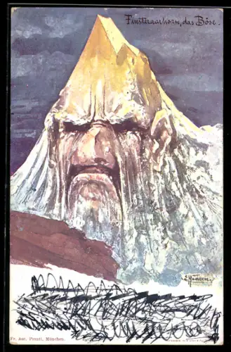 Künstler-AK sign. E. Hansen / Emil Nolde: Das Böse Finsteraarhorn, Berg mit Gesicht / Berggesichter