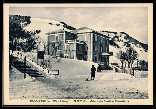 AK Roccaraso, Albergo Roma, visto dalla Stazione Ferroviaria