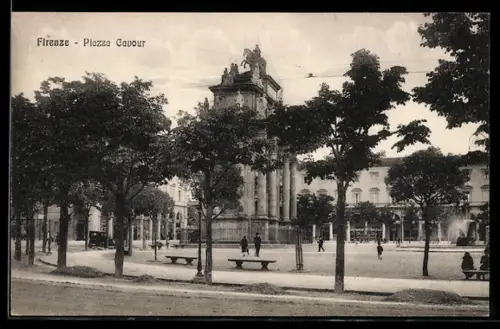 AK Firenze, Piazza Cavour con alberi e monumento centrale