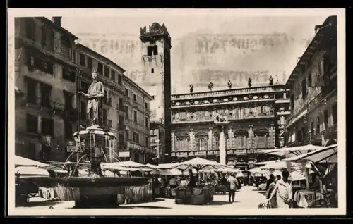 AK Verona, Piazza Erbe e Fontana della Madonna