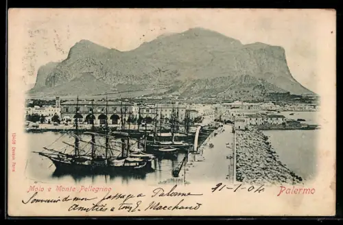 AK Palermo, Molo e Monte Pellegrino con velieri storici sullo sfondo