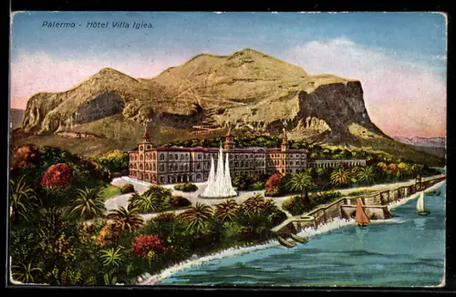 AK Palermo, Hôtel Villa Igiea con vista sul mare e montagne sullo sfondo