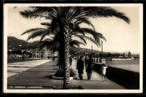AK Messina, Lungomare con palme e passeggiata lungo il mare