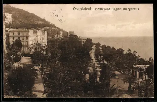AK Ospedaletti, Boulevard Regina Margherita con vista sul mare e palme