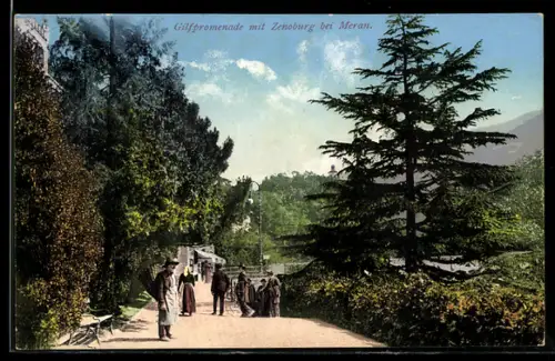 AK Merano, Gilfpromenade mit Zenoburg