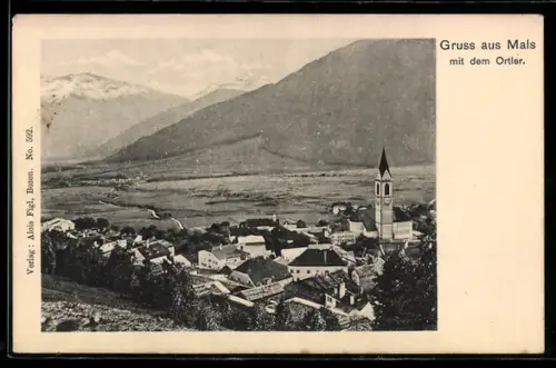 AK Mals, Ortsansicht mit dem Ortler