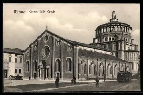 AK Milano, Chiesa delle Grazie con tram sulla strada principale