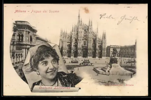 AK Milano, Piazza del Duomo con Costume Lombardo