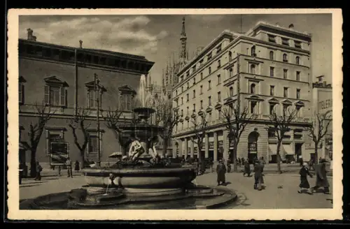 AK Milano, Piazza Fontana con vista sul Duomo e palazzi storici