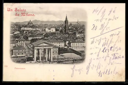 AK Milano, Panorama con vista sulla città e montagne sullo sfondo