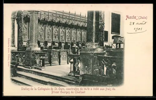 AK Aosta, Stalles de la Collégiale de St. Ours, construites de 1470 à 1490 aux frais du Prieur Georges de Challant