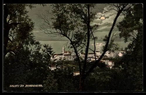 AK Bordighera, Vista panoramica con alberi in primo piano