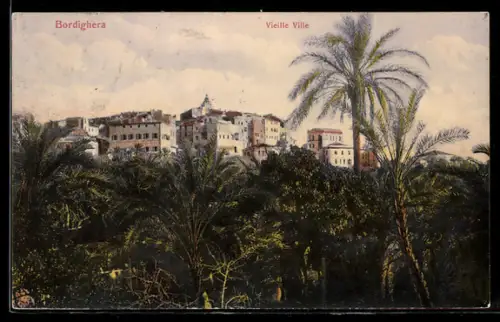 AK Bordighera, Vieille Ville con palme e vista panoramica