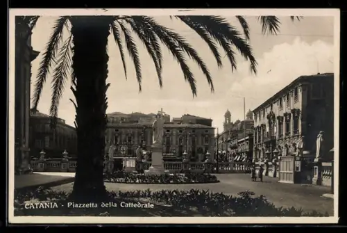AK Catania, Piazzetta della Cattedrale con palma in primo piano