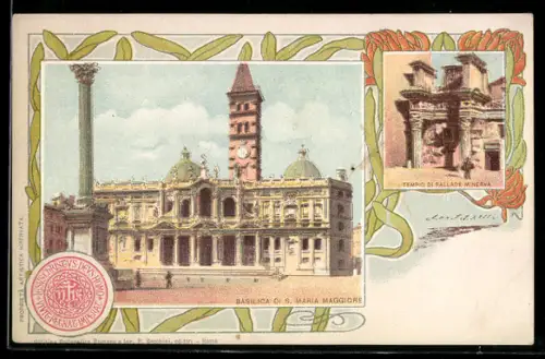 Lithographie Roma, Basilica di S. Maria Maggiore e Tempio di Pallade Minerva