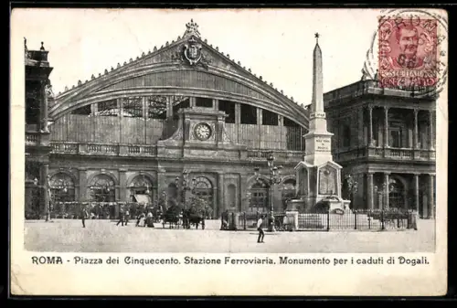 AK Roma, Piazza dei Cinquecento, Stazione Ferroviaria, Monumento per i caduti di Dogali