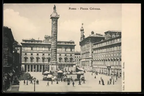 AK Roma, Piazza Colonna con la Colonna di Marco Aurelio e passanti