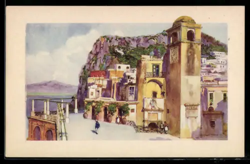 Künstler-AK Capri, Il Vesuvio dalla terrazza della Funicolare