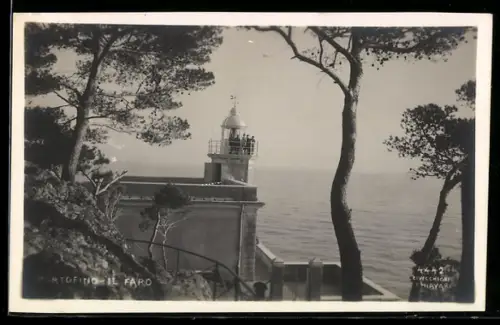 AK Portofino, Il faro sul mare con pini in primo piano