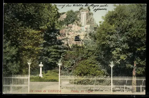 AK Genova, Villetta Di Negro, cascata in un giardino lussureggiante