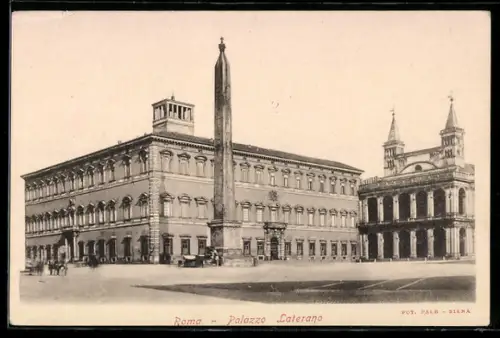 AK Roma, Palazzo Laterano con obelisco e facciata della basilica di San Giovanni in Laterano