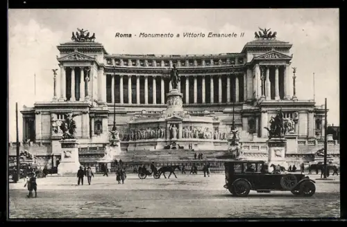 AK Roma, Monumento a Vittorio Emanuele II con automobili e pedoni in primo piano