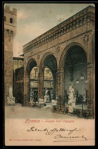 AK Firenze, Loggia dell`Oragnia con sculture e archi imponenti