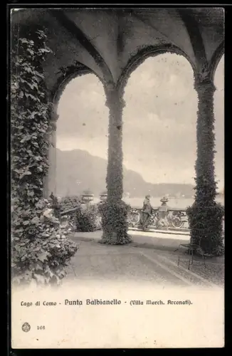 AK Lago di Como, Punta Balbianello, Vista dalla Villa Marchi Arconati con archi e piante rampicanti