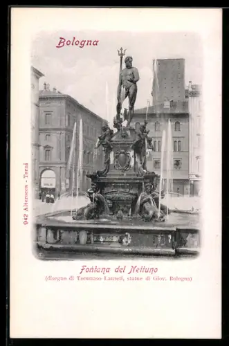 AK Bologna, Fontana del Nettuno con statue di Giambologna e disegno di Tommaso Laureti